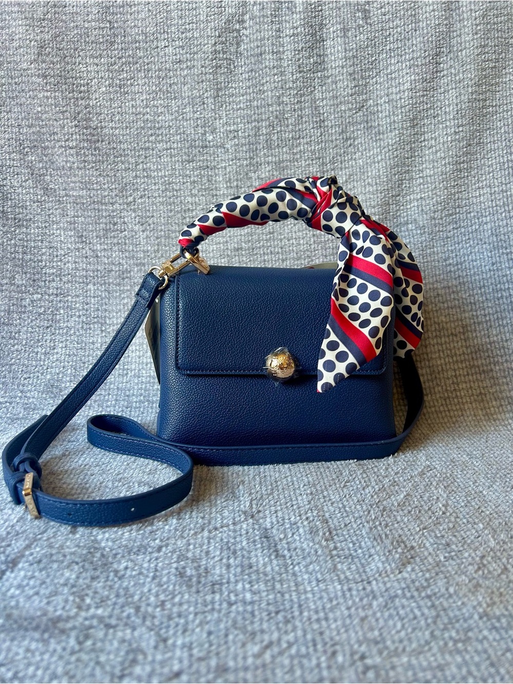 NEW Navy Anne Klein Andie Top Handle Crossbody Purse w/ Scarf Red White Blue